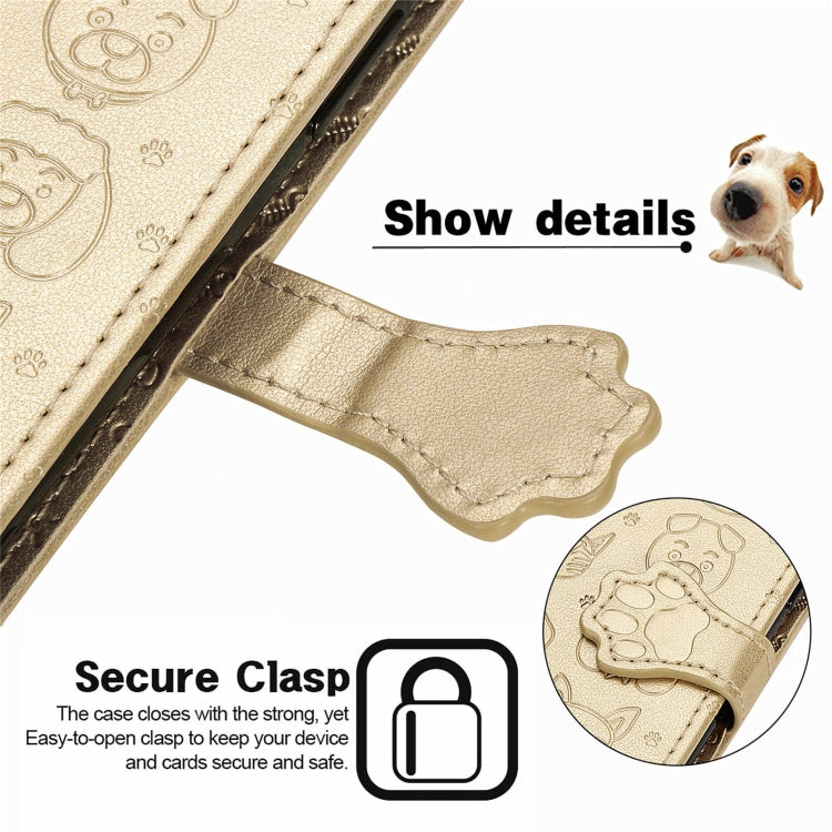 For Blackview A100 Lovely Cat and Dog Embossing Pattern Horizontal Flip Leather Case , with Holder & Card Slots & Wallet & Cartoon Clasp & Lanyard(Gold) - More Brand by buy2fix | Online Shopping UK | buy2fix