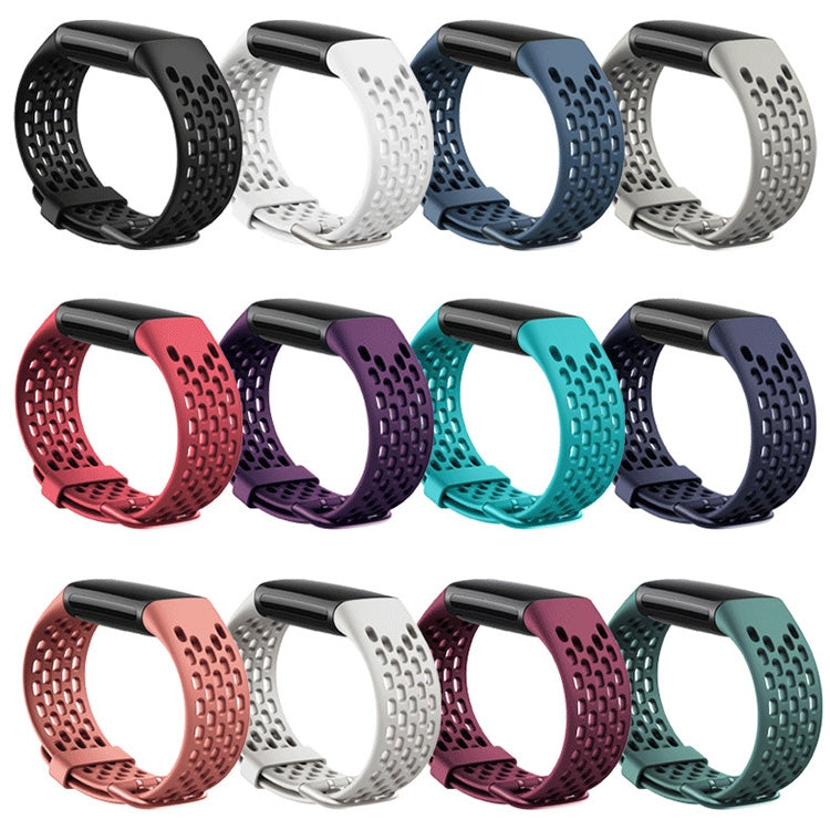 For Fitbit Charge 5 Silicone Hole Watch Band(Dark Blue) - Watch Bands by buy2fix | Online Shopping UK | buy2fix