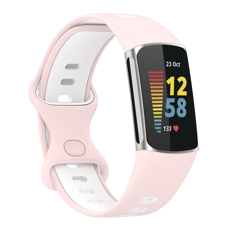 For Fitbit Charge 5 Two-color Silicone Watch Band(Pink White) - Watch Bands by buy2fix | Online Shopping UK | buy2fix