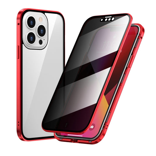 For iPhone 13 Pro Anti-peeping Magnetic Metal Frame Double-sided Tempered Glass Phone Case (Red) - iPhone 13 Pro Cases by buy2fix | Online Shopping UK | buy2fix