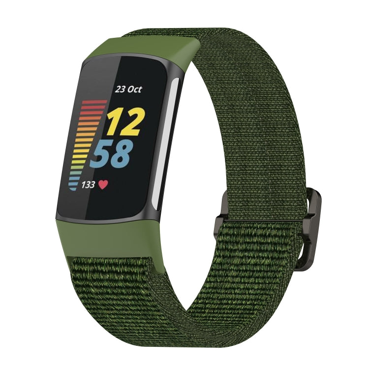 For Fitbit Charge 5 Elastic Nylon Braid Watch Band(Army Green) - Watch Bands by buy2fix | Online Shopping UK | buy2fix