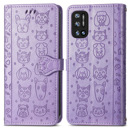 For Doogee N40 Pro Cat and Dog Embossed Horizontal Flip Phone Leather Case with Holder & Card Slot & Wallet & Lanyard(Purple) - More Brand by buy2fix | Online Shopping UK | buy2fix