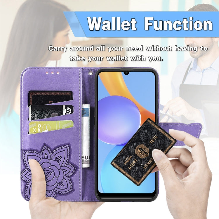 For DOOGEE N40 Pro Butterfly Love Flowers Embossed Horizontal Flip Leather Case with Holder & Card Slots & Wallet & Lanyard(Dark Purple) - More Brand by buy2fix | Online Shopping UK | buy2fix