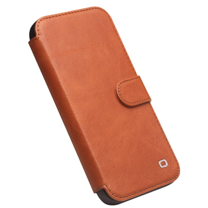 For iPhone 13 mini QIALINO Magnetic Buckle Phone Leather Case with Card Slot (Brown) - iPhone 13 mini Cases by QIALINO | Online Shopping UK | buy2fix