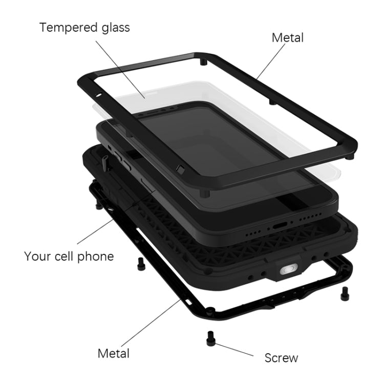 For iPhone 13 Pro Max LOVE MEI Metal Shockproof Life Waterproof Dustproof Protective Phone Case (Black) - iPhone 13 Pro Max Cases by LOVE MEI | Online Shopping UK | buy2fix