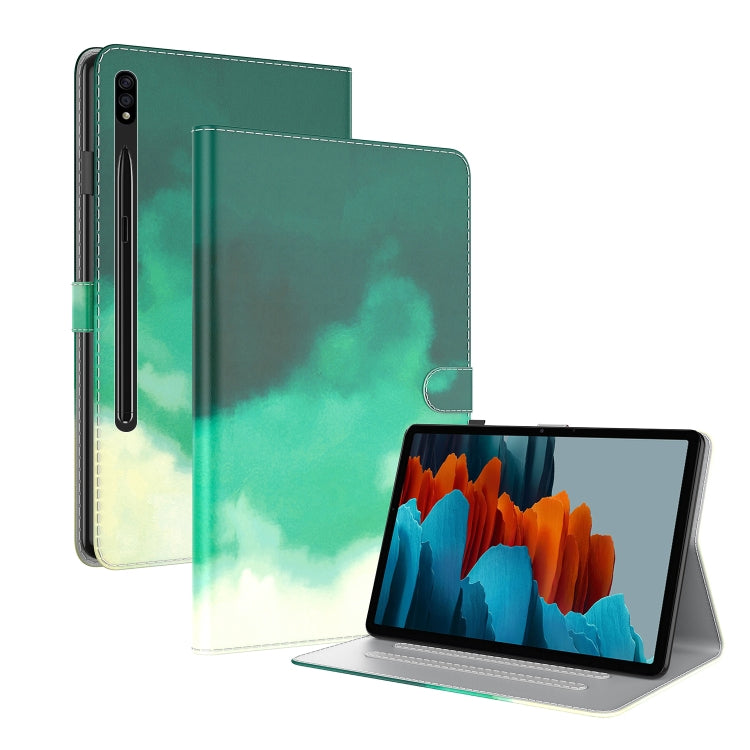 For Samsung Galaxy Tab S9 Watercolor Pattern Flip Leather Tablet Case(Cyan Green) - Galaxy Tab S9 Cases by buy2fix | Online Shopping UK | buy2fix