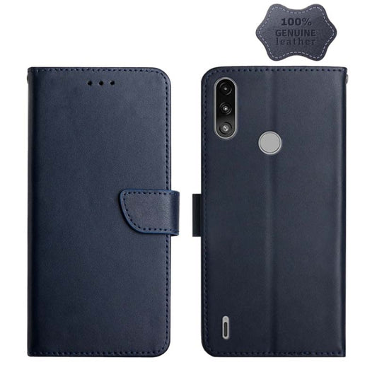 For Motorola Moto E7 Power Genuine Leather Fingerprint-proof Horizontal Flip Phone Case(Blue) - Motorola Cases by buy2fix | Online Shopping UK | buy2fix