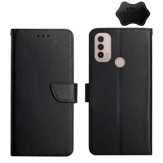 For Motorola Moto E40 Genuine Leather Fingerprint-proof Horizontal Flip Phone Case(Black) - Motorola Cases by buy2fix | Online Shopping UK | buy2fix