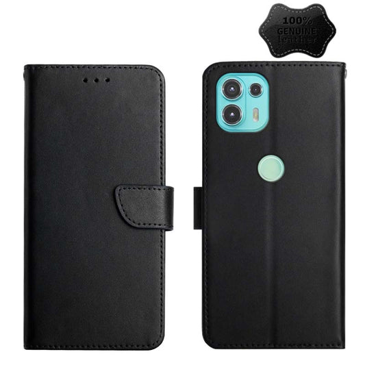 For Motorola Moto Edge 20 Lite Genuine Leather Fingerprint-proof Horizontal Flip Phone Case(Black) - Motorola Cases by buy2fix | Online Shopping UK | buy2fix