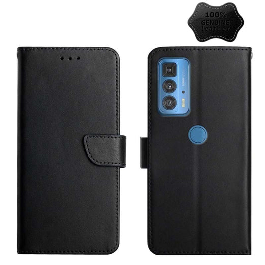 For Motorola Moto Edge 20 Pro Genuine Leather Fingerprint-proof Horizontal Flip Phone Case(Black) - Motorola Cases by buy2fix | Online Shopping UK | buy2fix