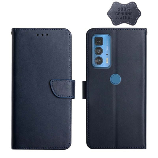 For Motorola Moto Edge 20 Pro Genuine Leather Fingerprint-proof Horizontal Flip Phone Case(Blue) - Motorola Cases by buy2fix | Online Shopping UK | buy2fix