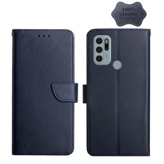 For Motorola Moto G60s Genuine Leather Fingerprint-proof Horizontal Flip Phone Case(Blue) - Motorola Cases by buy2fix | Online Shopping UK | buy2fix