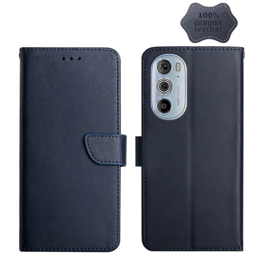 For Motorola Edge 30 Pro Genuine Leather Fingerprint-proof Horizontal Flip Phone Case(Blue) - Motorola Cases by buy2fix | Online Shopping UK | buy2fix