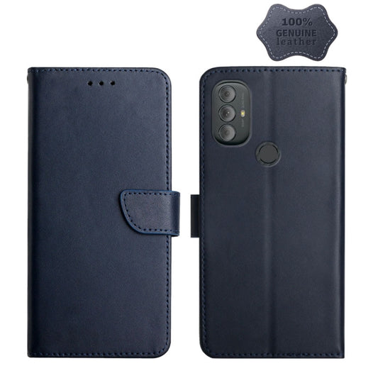 For Motorola Moto G Power 2022 Genuine Leather Fingerprint-proof Horizontal Flip Phone Case(Blue) - Motorola Cases by buy2fix | Online Shopping UK | buy2fix