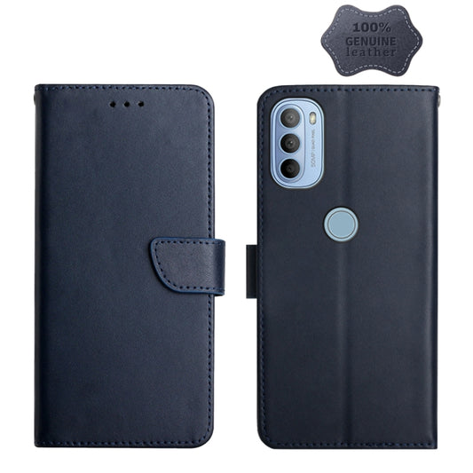 For Motorola Moto G31 / G41 Genuine Leather Fingerprint-proof Horizontal Flip Phone Case(Blue) - Motorola Cases by buy2fix | Online Shopping UK | buy2fix