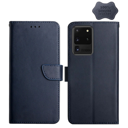 For Samsung Galaxy S20 Ultra Genuine Leather Fingerprint-proof Horizontal Flip Phone Case(Blue) - Galaxy Phone Cases by buy2fix | Online Shopping UK | buy2fix