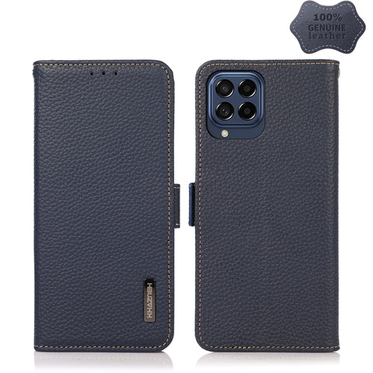 For Samsung Galaxy M53 5G KHAZNEH Side-Magnetic Litchi Genuine Leather RFID Phone Case(Blue) - Galaxy Phone Cases by buy2fix | Online Shopping UK | buy2fix