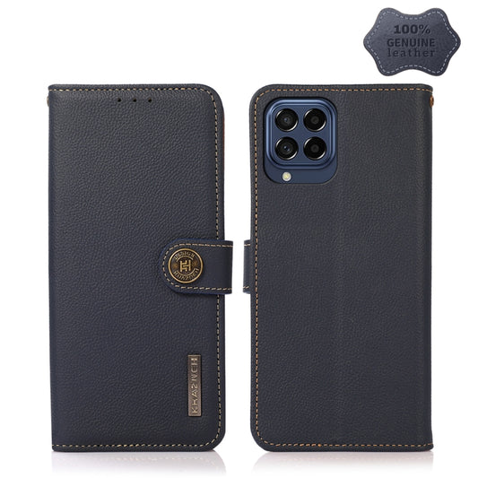 For Samsung Galaxy M53 5G KHAZNEH Custer Genuine Leather RFID Phone Case(Blue) - Galaxy Phone Cases by buy2fix | Online Shopping UK | buy2fix