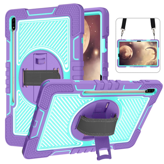 For Samsung Galaxy Tab A7 Lite 360 Degree Rotation Contrast Color Silicone + PC Tablet Case(Purple+Mint Green) - Tab A7 Lite T220 / T225 by buy2fix | Online Shopping UK | buy2fix