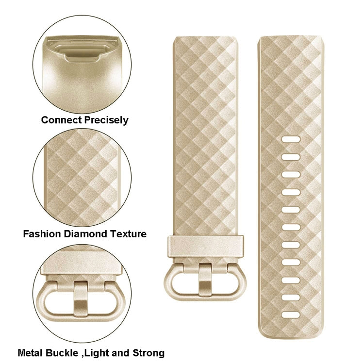 For FITBIT Charge 3 Official Pattern Metallic Watch Band(Champagne Gold) - Watch Bands by buy2fix | Online Shopping UK | buy2fix