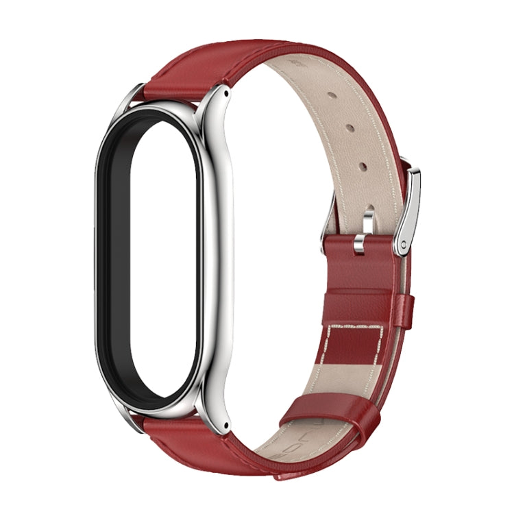 For Xiaomi Mi Band 7 / 7 NFC MIJOBS Plus Genuine Leather Watch Band(Red Silver) - Watch Bands by MIJOBS | Online Shopping UK | buy2fix