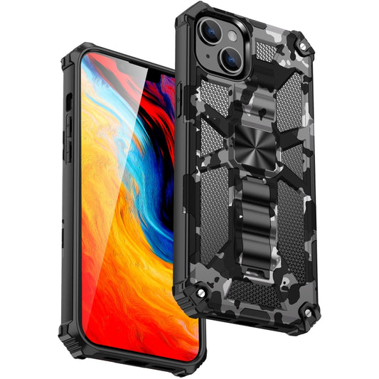 For iPhone 14 Camouflage Armor Shockproof TPU + PC Magnetic Phone Case (Grey) - iPhone 14 Cases by buy2fix | Online Shopping UK | buy2fix