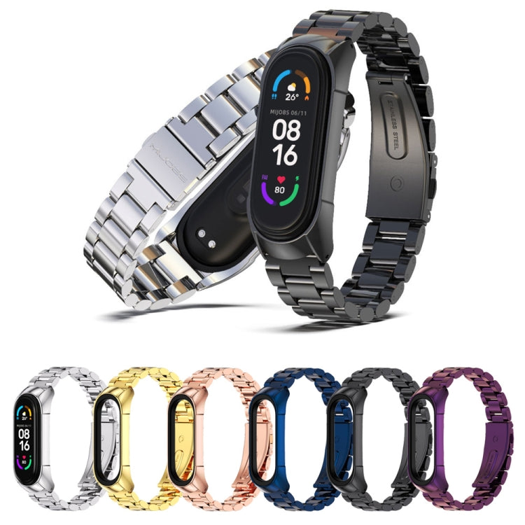 For Xiaomi Mi Band 6 / 6 NFC MIJOBS TF2 Tri-Bead Stainless Steel Watch Band(Black) - Watch Bands by MIJOBS | Online Shopping UK | buy2fix