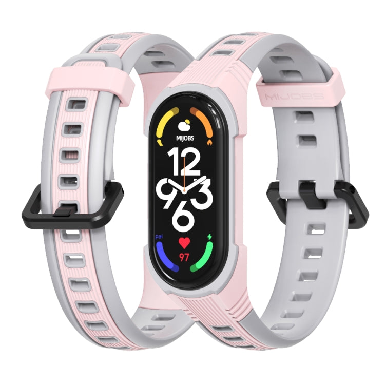 For Xiaomi Mi Band 5 / 6 / 7 MIJOBS Unibody Two-color Silicone Watch Band(Pink Grey) - Watch Bands by MIJOBS | Online Shopping UK | buy2fix