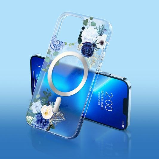 For iPhone 14 Plus Flower Frosted MagSafe Phone Case (Blue Flower) - iPhone 14 Plus Cases by buy2fix | Online Shopping UK | buy2fix