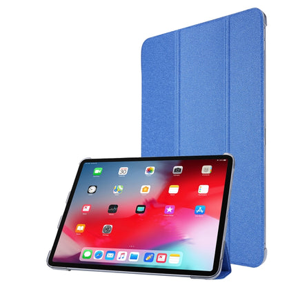 For iPad Air 13 2024 / Pro 12.9 2020 TPU Silk Texture Three-fold Horizontal Flip Leather Tablet Case with Holder(Blue) - iPad Pro 12.9 (2020) Cases by buy2fix | Online Shopping UK | buy2fix