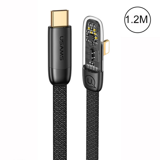USAMS US-SJ583 PD 20W Iceflake Series Type-C to 8 Pin Right Angle Transparent Fast Charge Data Cable, Cable Length:1.2m(Black) - 2 in 1 Cable by USAMS | Online Shopping UK | buy2fix