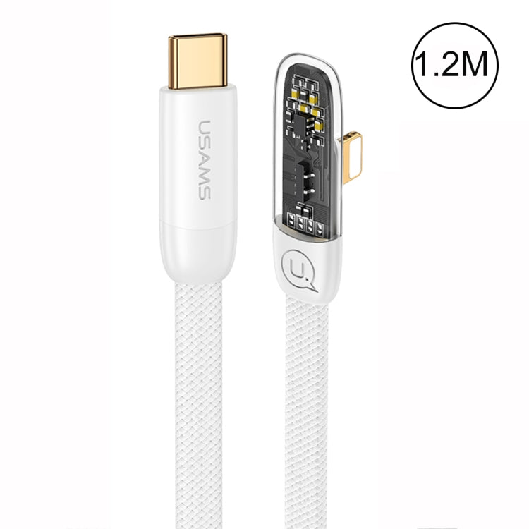 USAMS US-SJ583 PD 20W Iceflake Series Type-C to 8 Pin Right Angle Transparent Fast Charge Data Cable, Cable Length:1.2m(White) - 2 in 1 Cable by USAMS | Online Shopping UK | buy2fix