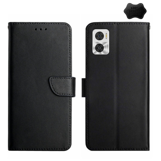 For Motorola Moto E22 4G Genuine Leather Fingerprint-proof Flip Phone Case(Black) - Motorola Cases by buy2fix | Online Shopping UK | buy2fix