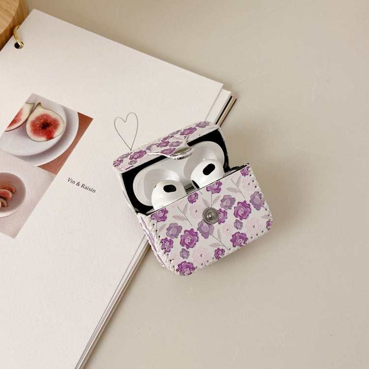 For AirPods 1/2 PU Leather Wireless Earphone Case(Purple Flowers) - For AirPods 1/2 by buy2fix | Online Shopping UK | buy2fix