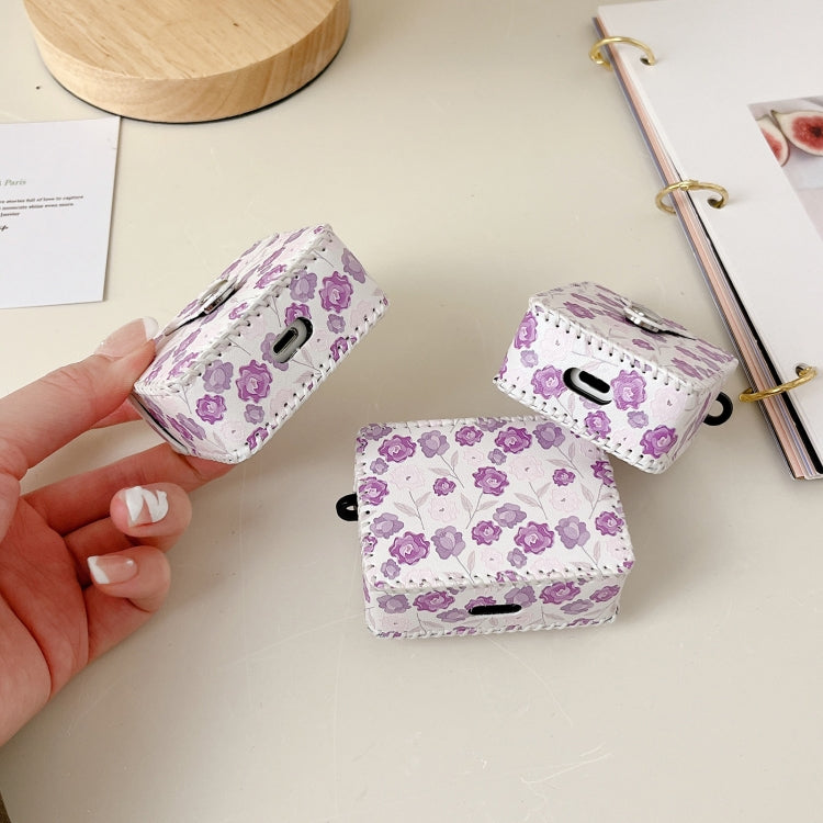 For AirPods 1/2 PU Leather Wireless Earphone Case(Purple Flowers) - For AirPods 1/2 by buy2fix | Online Shopping UK | buy2fix