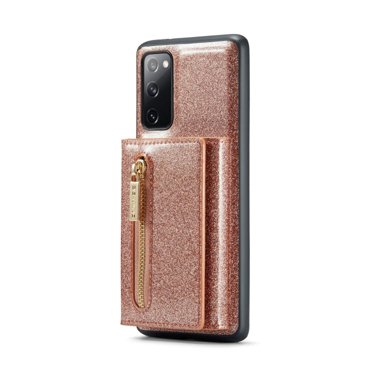 For Samsung Galaxy S20 FE DG.MING M3 Series Glitter Powder Card Bag Leather Case(Rose Gold) - Galaxy Phone Cases by DG.MING | Online Shopping UK | buy2fix