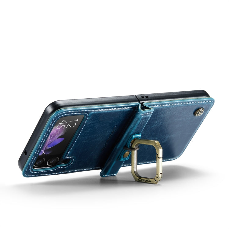 For Samsung Galaxy Z Flip3 5G CaseMe 003 Crazy Horse Texture Leather Phone Case with Lanyard(Blue) - Galaxy Phone Cases by CaseMe | Online Shopping UK | buy2fix