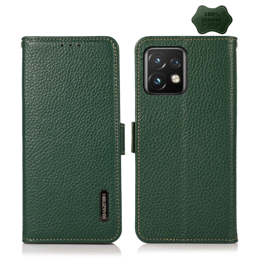 For Motorola Moto X40 Pro KHAZNEH Side-Magnetic Litchi Genuine Leather RFID Phone Case(Green) - Motorola Cases by buy2fix | Online Shopping UK | buy2fix