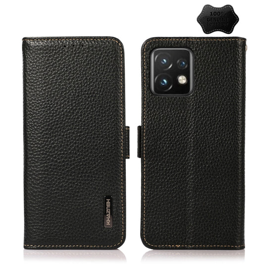 For Motorola Moto X40 Pro KHAZNEH Side-Magnetic Litchi Genuine Leather RFID Phone Case(Black) - Motorola Cases by buy2fix | Online Shopping UK | buy2fix