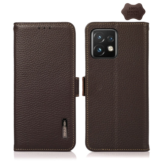 For Motorola Moto X40 Pro KHAZNEH Side-Magnetic Litchi Genuine Leather RFID Phone Case(Brown) - Motorola Cases by buy2fix | Online Shopping UK | buy2fix