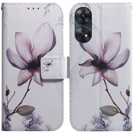 For OPPO Reno8 T 4G Coloured Drawing Flip Leather Phone Case(Magnolia) - OPPO Cases by buy2fix | Online Shopping UK | buy2fix