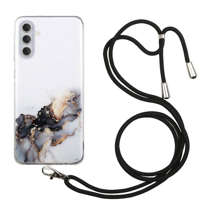 For Samsung Galaxy A55 5G Hollow Marble Pattern TPU Phone Case with Neck Strap Rope(Black) - Galaxy Phone Cases by buy2fix | Online Shopping UK | buy2fix