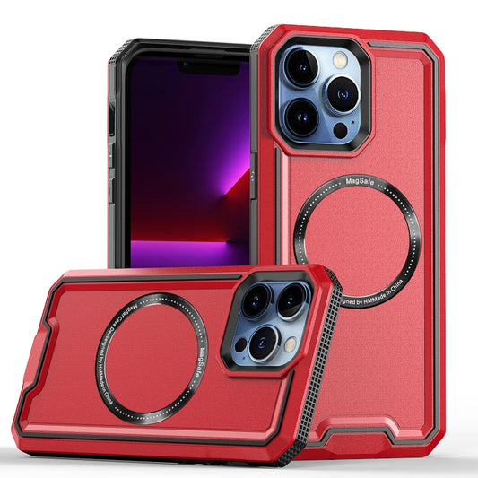 For iPhone 14 Plus Armour Two-color MagSafe Magnetic TPU + PC Phone Case(Red) - iPhone 14 Plus Cases by buy2fix | Online Shopping UK | buy2fix