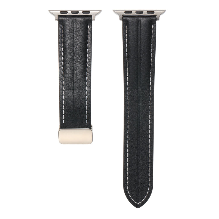 Folding Buckle Grooved Genuine Leather Watch Band For Apple Watch Series 8&7 41mm / SE 2&6&SE&5&4 40mm / 3&2&1 38mm(Brown) - Watch Bands by buy2fix | Online Shopping UK | buy2fix