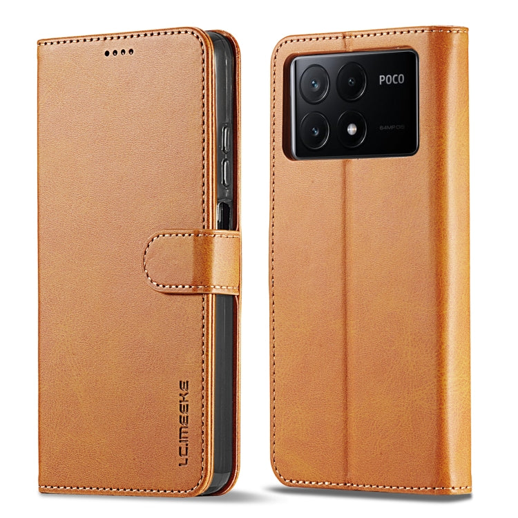 For Xiaomi Poco X6 Pro LC.IMEEKE Calf Texture Leather Phone Case(Brown) - Xiaomi Cases by LC.IMEEKE | Online Shopping UK | buy2fix