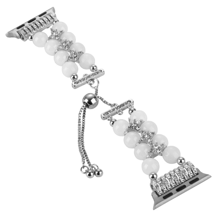 Double Row Beads Telescopic Chain Watch Band For Apple Watch Ultra 49mm&Watch Ultra 2 49mm / Series 9&8&7 45mm / SE 3&SE 2&6&SE&5&4 44mm / 3&2&1 42mm(Agate White) - Watch Bands by buy2fix | Online Shopping UK | buy2fix