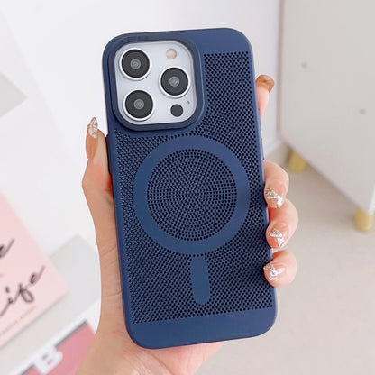 For iPhone 11 Pro Max Grid Cooling MagSafe Magnetic Phone Case(Navy Blue) - iPhone 11 Pro Max Cases by buy2fix | Online Shopping UK | buy2fix