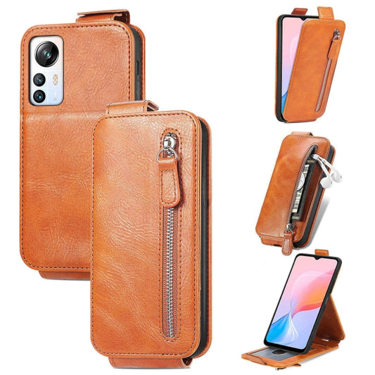 For Blackview A85 Zipper Wallet Vertical Flip Leather Phone Case(Brown) - More Brand by buy2fix | Online Shopping UK | buy2fix