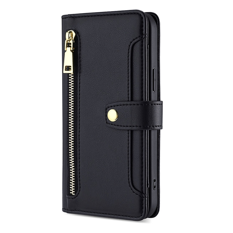 For Realme C55 4G Sheep Texture Cross-body Zipper Wallet Leather Phone Case(Black) - OPPO Cases by buy2fix | Online Shopping UK | buy2fix