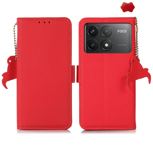 For Xiaomi Redmi K70 Side-Magnetic TJ Genuine Leather RFID Phone Case(Red) - K70 Cases by buy2fix | Online Shopping UK | buy2fix